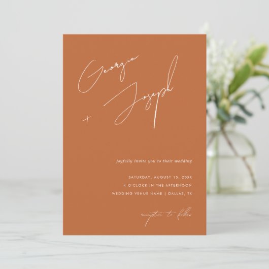 Terracotta Fall | Script Foto QR Code Wedding Einladung (Stehend Vorderseite)