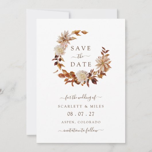 Terracotta Fall Wreath Wedding Save the Date (Vorderseite)