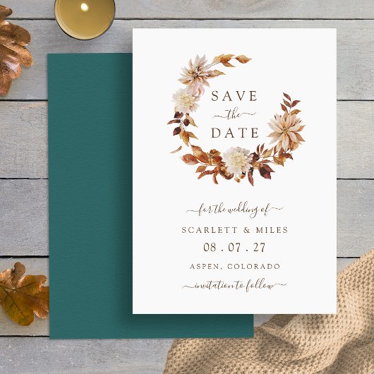 Terracotta Fall Wreath Wedding Save the Date