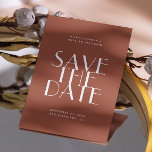 Terracotta fallen moderne minimalistische QR-Code  Save The Date<br><div class="desc">Herbst Moderne Typografie minimalistische Hochzeit Speichern Sie das Datum mit Foto   QR-Code auf der Rückseite in den Tönen Terrakotta,  braun,  verbrannt orange Farben. Bitte kontaktieren Sie mich,  wenn Sie weitere Informationen benötigen.</div>