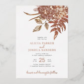 Terracotta fallend floral boho foliage wedding folieneinladung (Vorderseite)