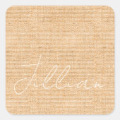 Terracotta Fine Linen Muster Name Chic Quadratischer Aufkleber (Vorderseite)