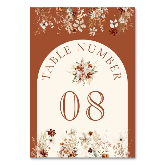 Terracotta Flora Wildblume Tischnummer (Vorderseite)
