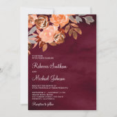 Terracotta Floral All in One Burgundy Wedding Einladung (Vorderseite)