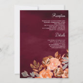 Terracotta Floral All in One Burgundy Wedding Einladung (Rückseite)