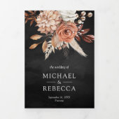 Terracotta Floral All in One QR Code Black Wedding Dreifach Gefaltete Einladung (Cover)