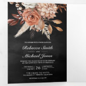 Terracotta Floral All in One QR Code Black Wedding Dreifach Gefaltete Einladung (Innen Erste Seite)