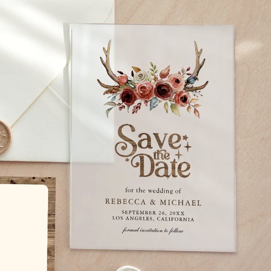 Terracotta Floral Antlers Wedding Save the Date Acryleinladungen