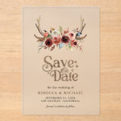 Terracotta Floral Antlers Wedding Save the Date Acryleinladungen (Vorderseite)