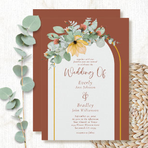 Terracotta Floral Arch QR Code Non Foto Wedding Einladung