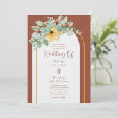 Terracotta Floral Arch QR Code Non Foto Wedding Einladung (Stehend Vorderseite)