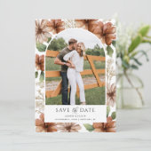 Terracotta Floral Arted Foto Save the Date Einladung (Stehend Vorderseite)