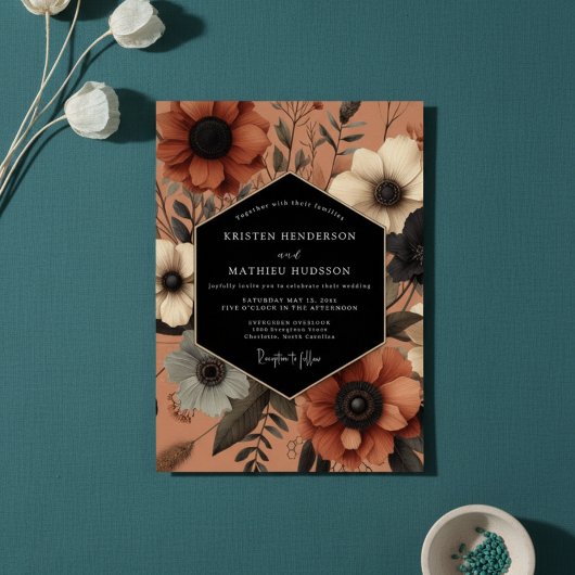Terracotta Floral Autumn Romance Wedding Einladung
