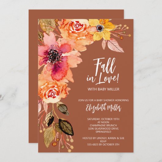 Terracotta Floral Baby Dusche Einladung (Vorne/Hinten)