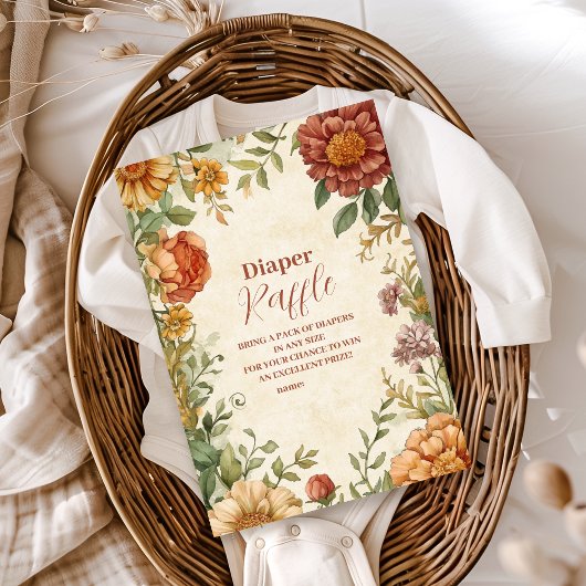 Terracotta Floral Baby in Bloom Diapper Raffle Begleitkarte