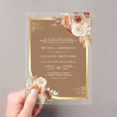 Terracotta Floral Beige Gold Wedding Acryleinladungen (Insitu (Handheld))