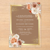 Terracotta Floral Beige Gold Wedding Acryleinladungen (Vorderseite)