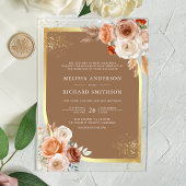 Terracotta Floral Beige Gold Wedding Acryleinladungen