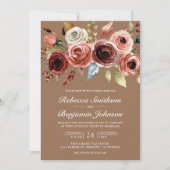 Terracotta Floral Beige Tan QR Code Wedding Einladung (Vorderseite)