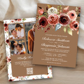 Terracotta Floral Beige Tan QR Code Wedding Einladung