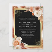 Terracotta Floral Black Gold Foto QR Code Hochzeit Einladung (Vorderseite)