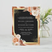 Terracotta Floral Black Gold Foto QR Code Hochzeit Einladung (Stehend Vorderseite)