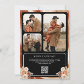 Terracotta Floral Black Gold Foto QR Code Hochzeit Einladung (Rückseite)