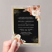 Terracotta Floral Black Gold Wedding Acryleinladungen (Insitu (Handheld))