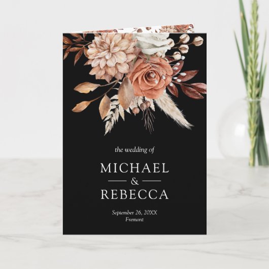 Terracotta Floral Black QR Code Wedding Einladung (Vorderseite)