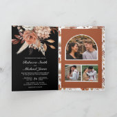 Terracotta Floral Black QR Code Wedding Einladung (Innenseite)