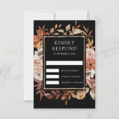 Terracotta Floral Black Wedding RSVP Karte (Vorderseite)