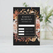 Terracotta Floral Black Wedding RSVP Karte (Stehend Vorderseite)