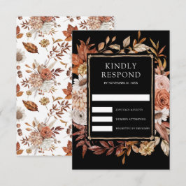 Terracotta Floral Black Wedding RSVP Karte