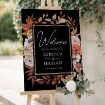 Terracotta Floral Black Wedding Welcome Sign