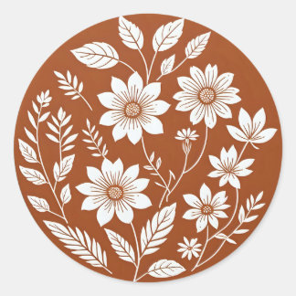 Terracotta Floral Boho Circle Aufkleber