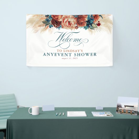 Terracotta Floral Boho Fall Party Dusche Willkomme Banner (Messeveranstaltung)