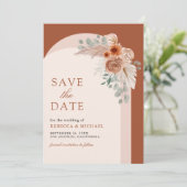 Terracotta Floral Boho Pampas Arch Foto QR Code Save The Date (Stehend Vorderseite)