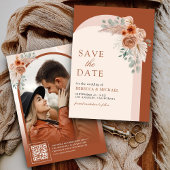 Terracotta Floral Boho Pampas Arch Foto QR Code Save The Date
