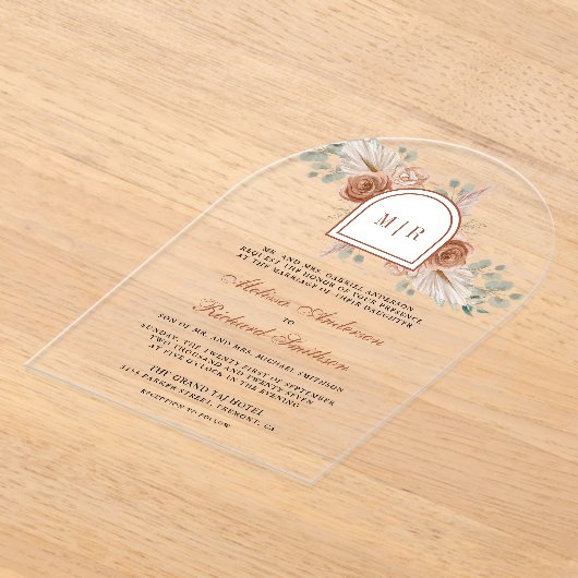 Terracotta Floral Boho Pampas Burnt Orange Wedding Acryleinladungen (Ablage )