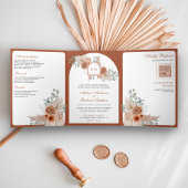 Terracotta Floral Boho Pampas Burnt Orange Wedding Dreifach Gefaltete Einladung