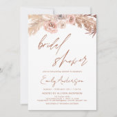 Terracotta Floral Boho Pampas Grass Brautparty Einladung (Vorderseite)