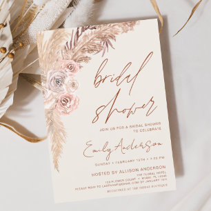 Terracotta Floral Boho Pampas Grass Brautparty Einladung