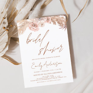 Terracotta Floral Boho Pampas Grass Brautparty Einladung