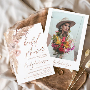 Terracotta Floral Boho Pampas Grass Brautparty Einladung