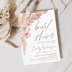 Terracotta Floral Boho Pampas Grass Brautparty Einladung