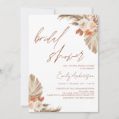 Terracotta Floral Boho Pampas Grass Brautparty Einladung (Vorderseite)
