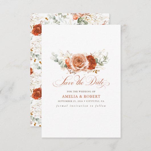 Terracotta Floral Boho Save the Date (Vorne/Hinten)