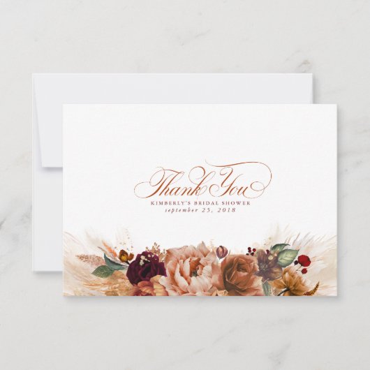 Terracotta Floral Boho Small Vielen Dank Dankeskarte (Vorderseite)