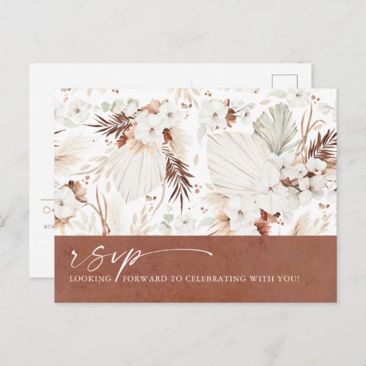 Terracotta Floral Boho Wedding RSVP Postkarte (Vorne/Hinten)