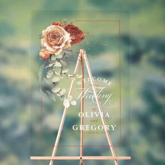 Terracotta Floral Boho Wedding Willkommen Acrylschild (Neutral)